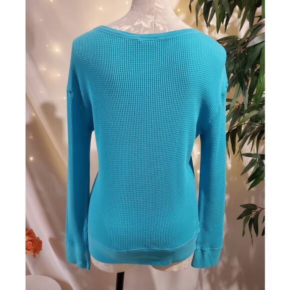 Polo Ralph Lauren Waffle Knit Thermal Boatneck Pullover Womens Size L Turquoise - Picture 4 of 9